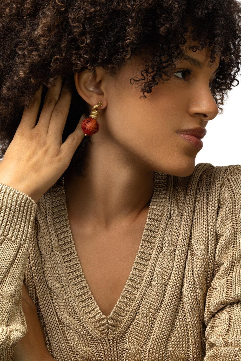 Red Bamboo Sphere Earrings - Image 3