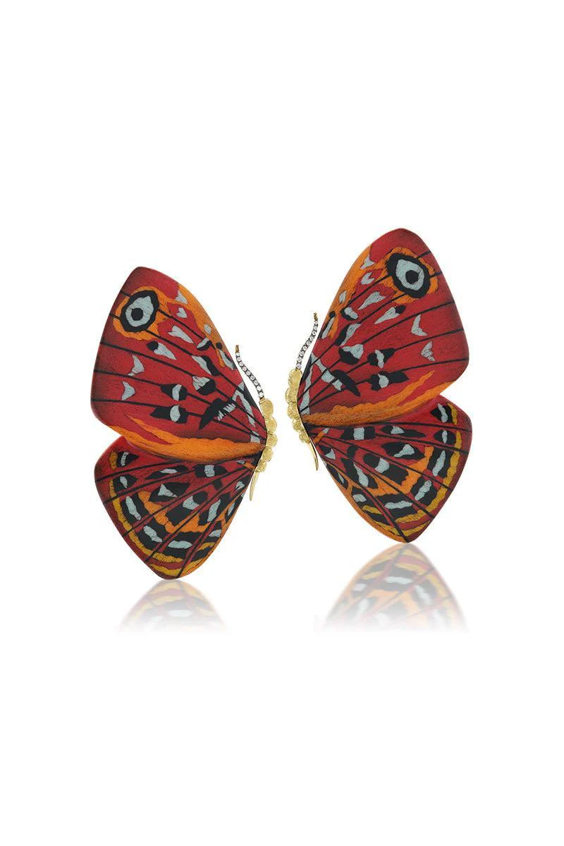 Red Orange Marquetry Butterfly Earrings
