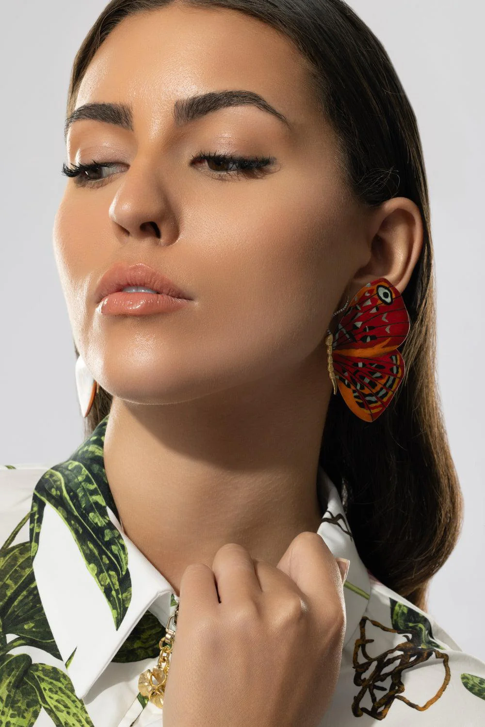 Red Orange Marquetry Butterfly Earrings - Image 4