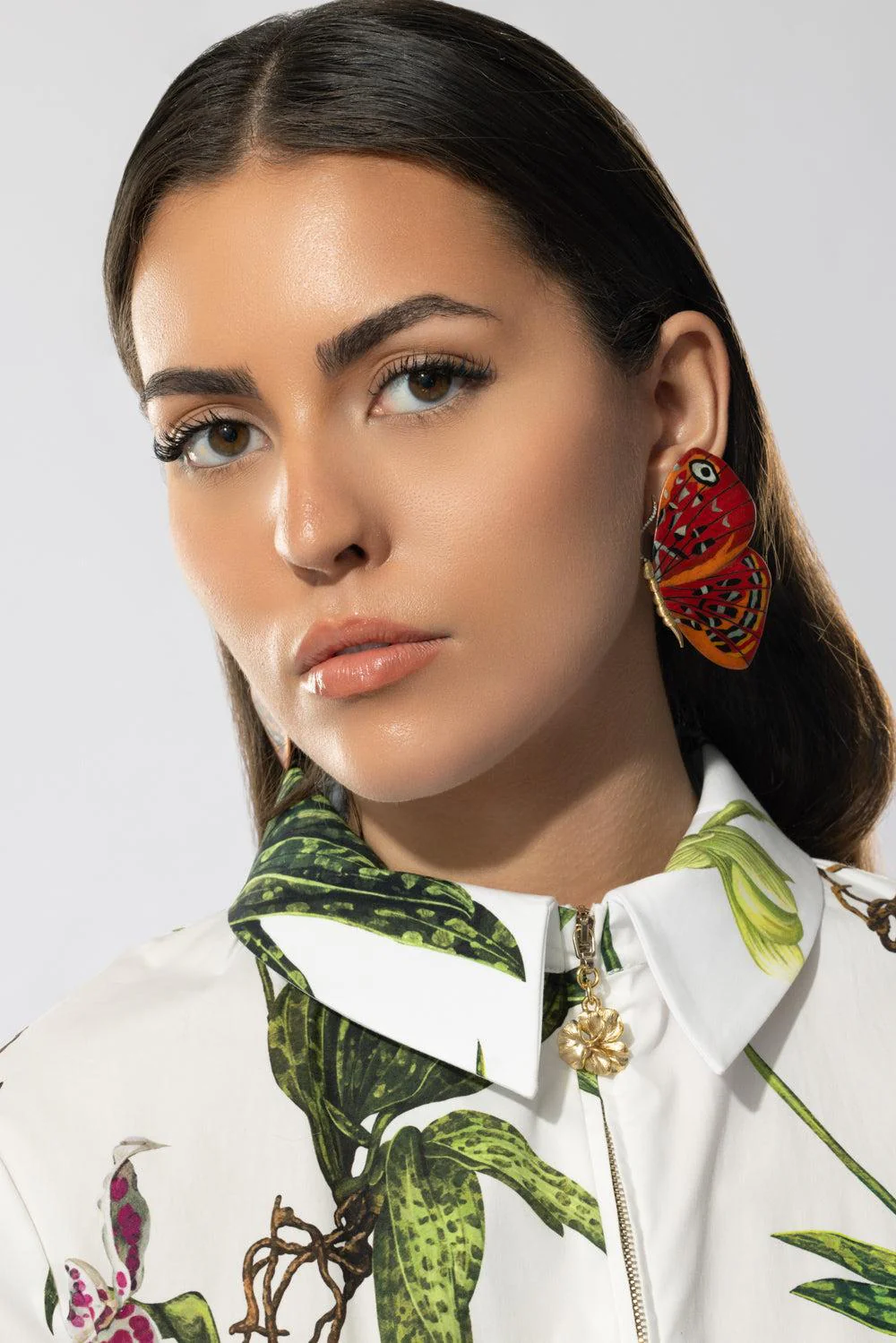 Red Orange Marquetry Butterfly Earrings - Image 6