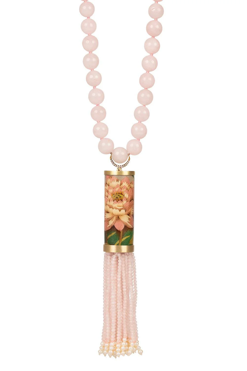 Rose Quartz Pearl Cylinder Necklace