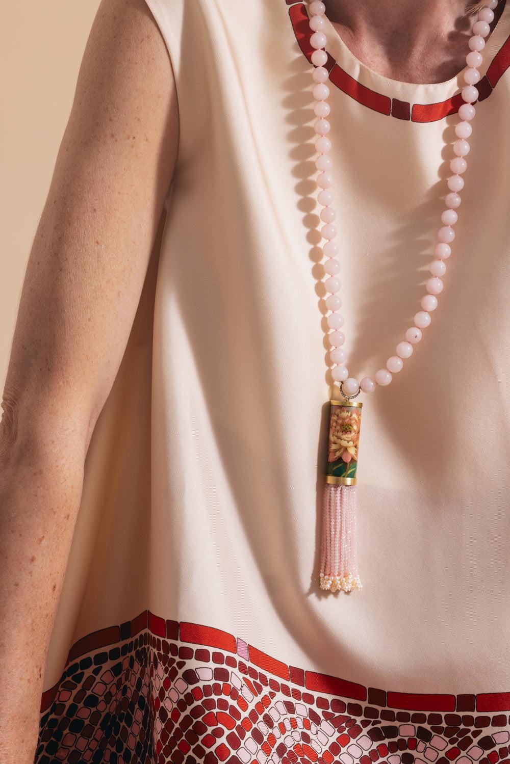 Rose Quartz Pearl Cylinder Necklace - Image 5