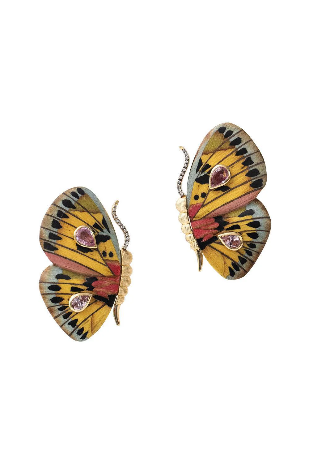 Rose Sapphire Butterfly Marquetry Earrings