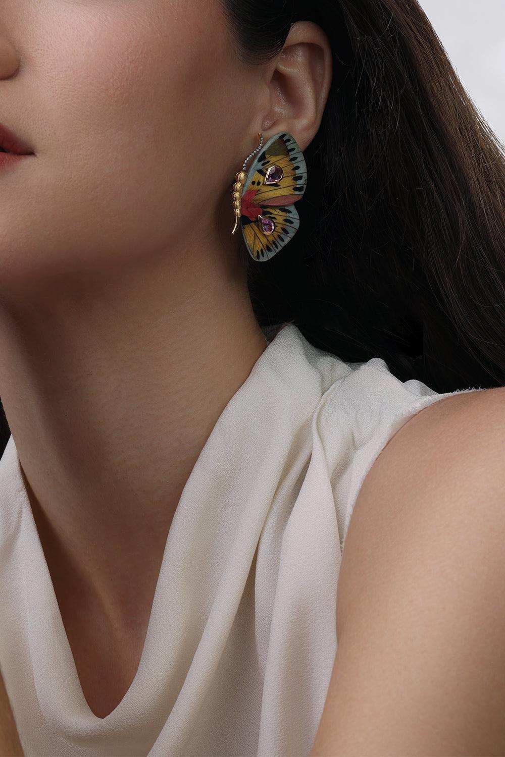 Rose Sapphire Butterfly Marquetry Earrings - Image 4