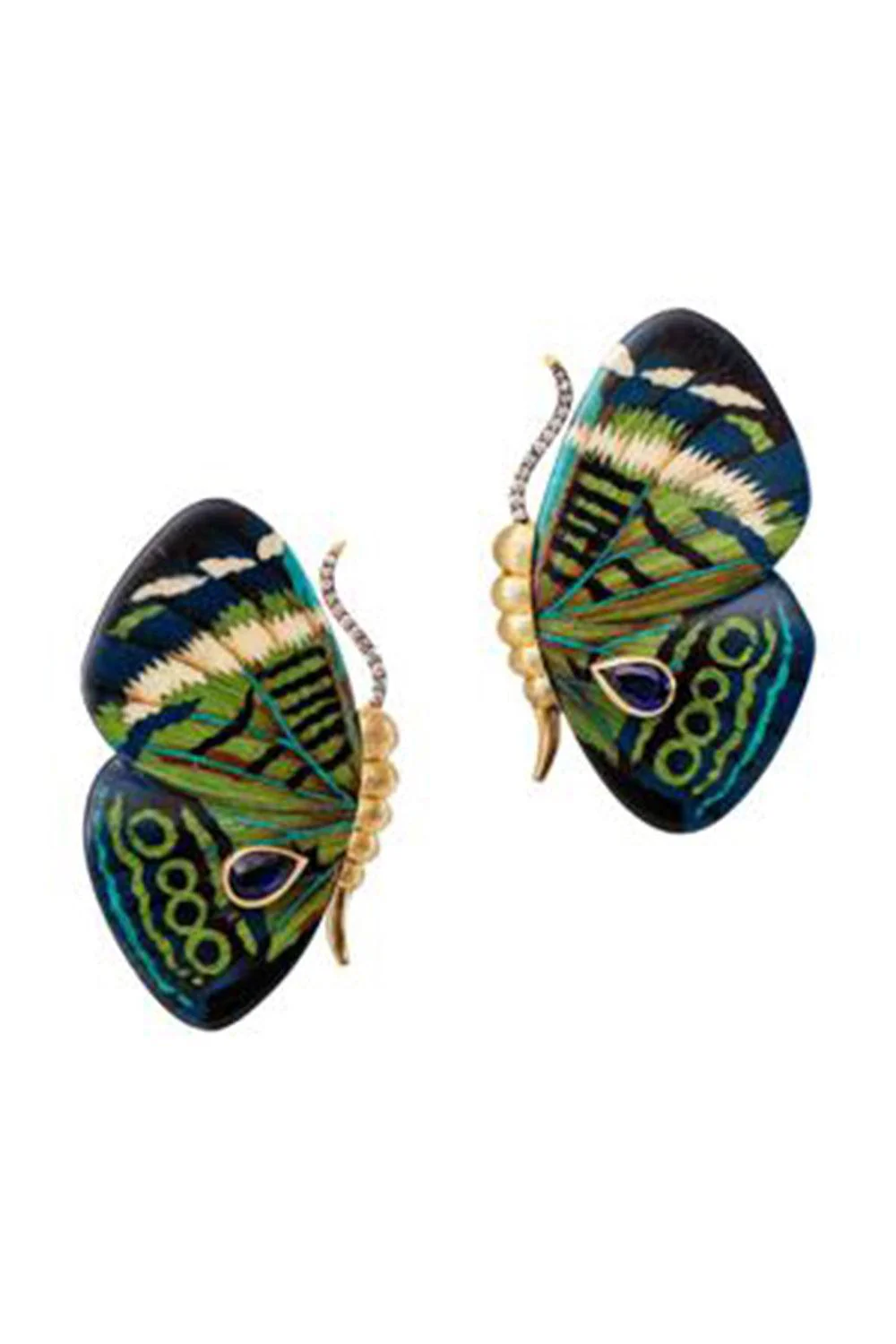 Small Kyanite Butterfly Marquetry Earrings
