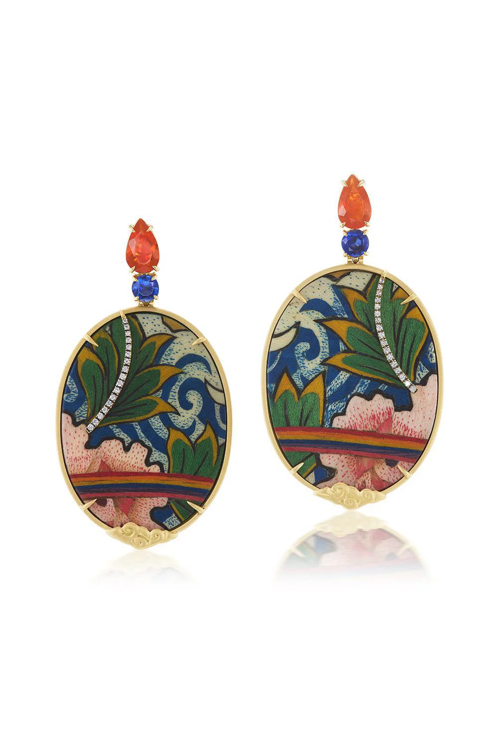 Tibetan Rainbow Oval Marquetry Earrings