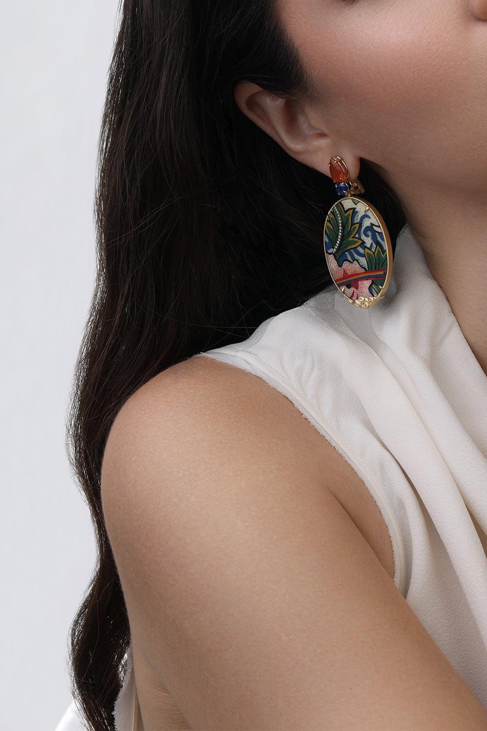 Tibetan Rainbow Oval Marquetry Earrings - Image 4