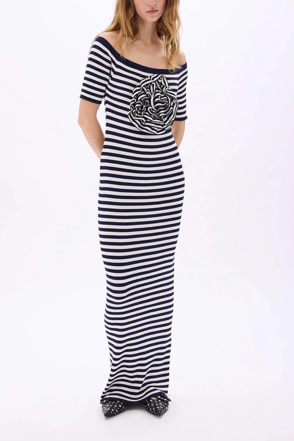 Wide Neck Stripe Dress - Image 2