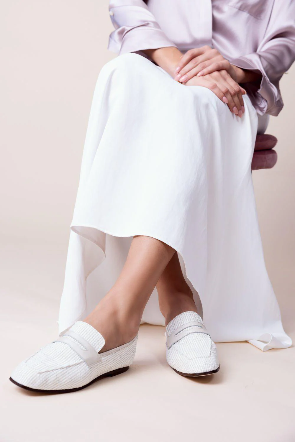 Essenziale Raffia Leather Loafer - Pearl - Image 3