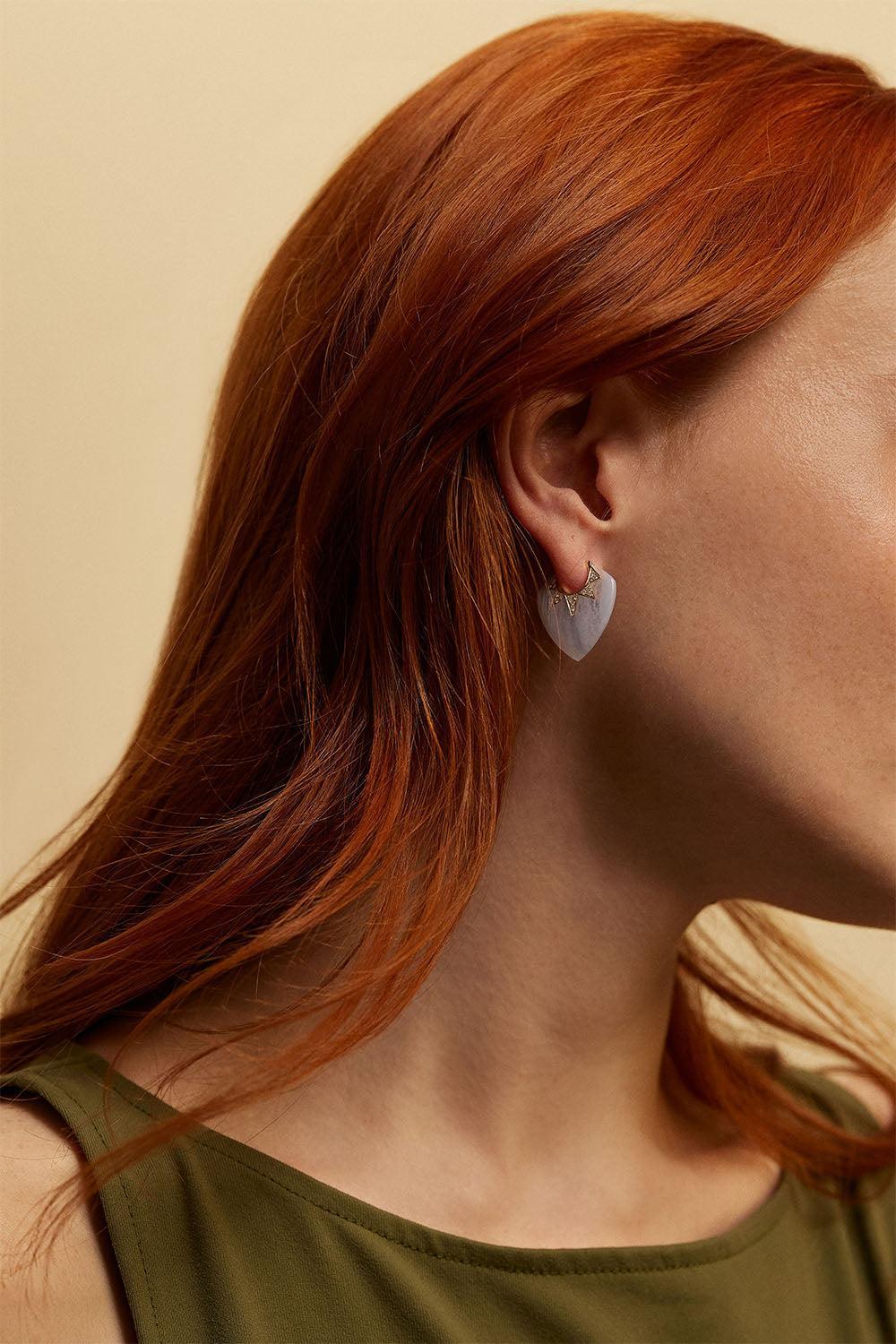 Blue Lace Agate Classic Guitar Pick Earrings - Image 2
