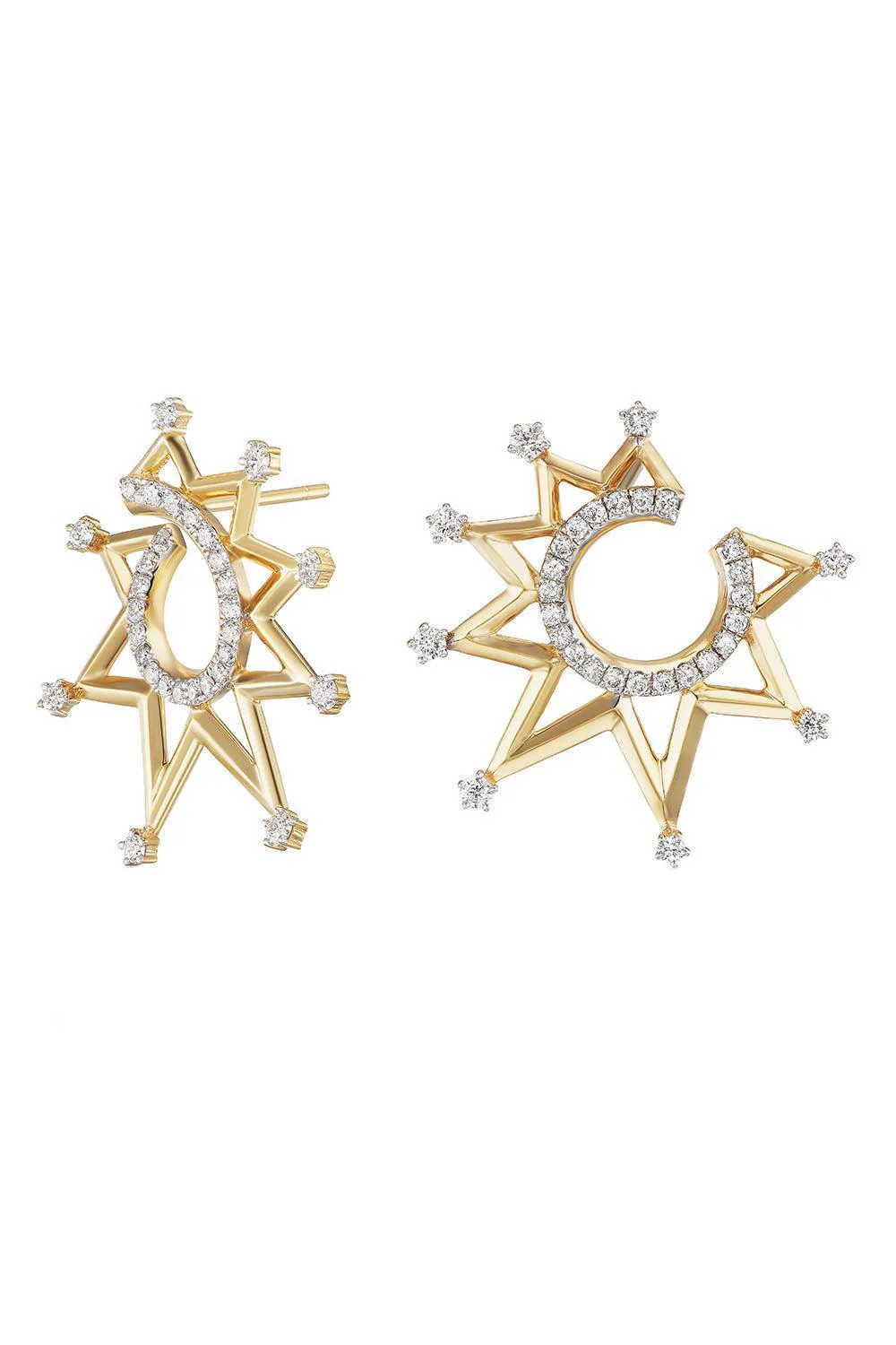 Diamond Starburst Crescent Earrings