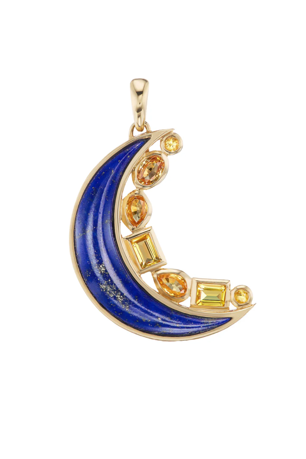 Lapis Yellow Sapphire Mini Crescent Moon Inlay Pendant
