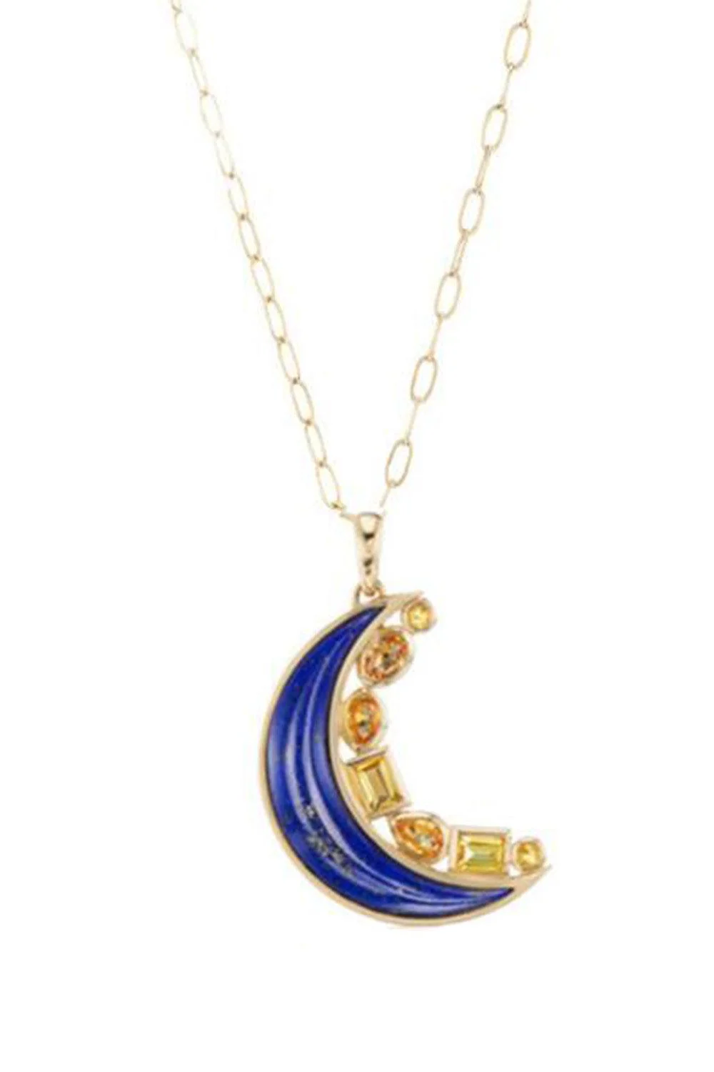 Lapis Yellow Sapphire Mini Crescent Moon Inlay Pendant - Image 4