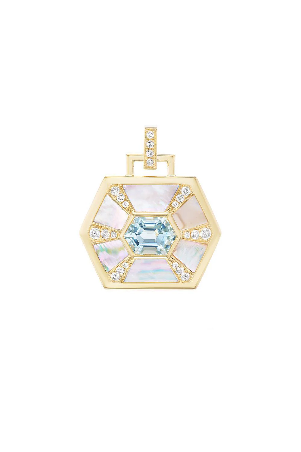 Mother of Pearl Aquamarine Diamond Nomad Pendant
