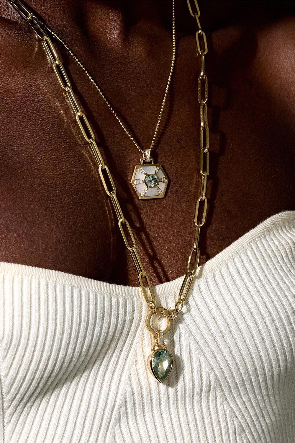 Mother of Pearl Aquamarine Diamond Nomad Pendant - Image 2