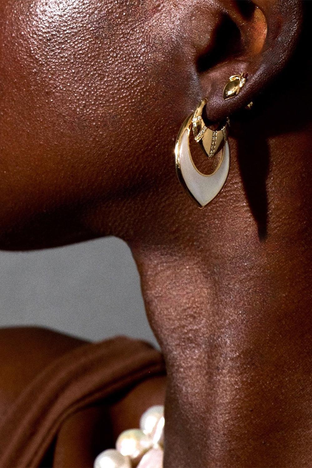 Pearl Stardust Inlay Hoop Earrings - Image 2