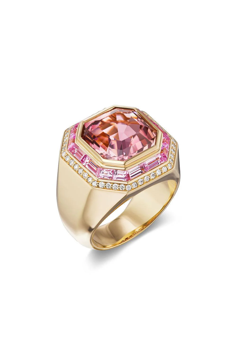 Pink Sapphire Diamond Tourmaline Cocktail Nomad Ring - Image 3