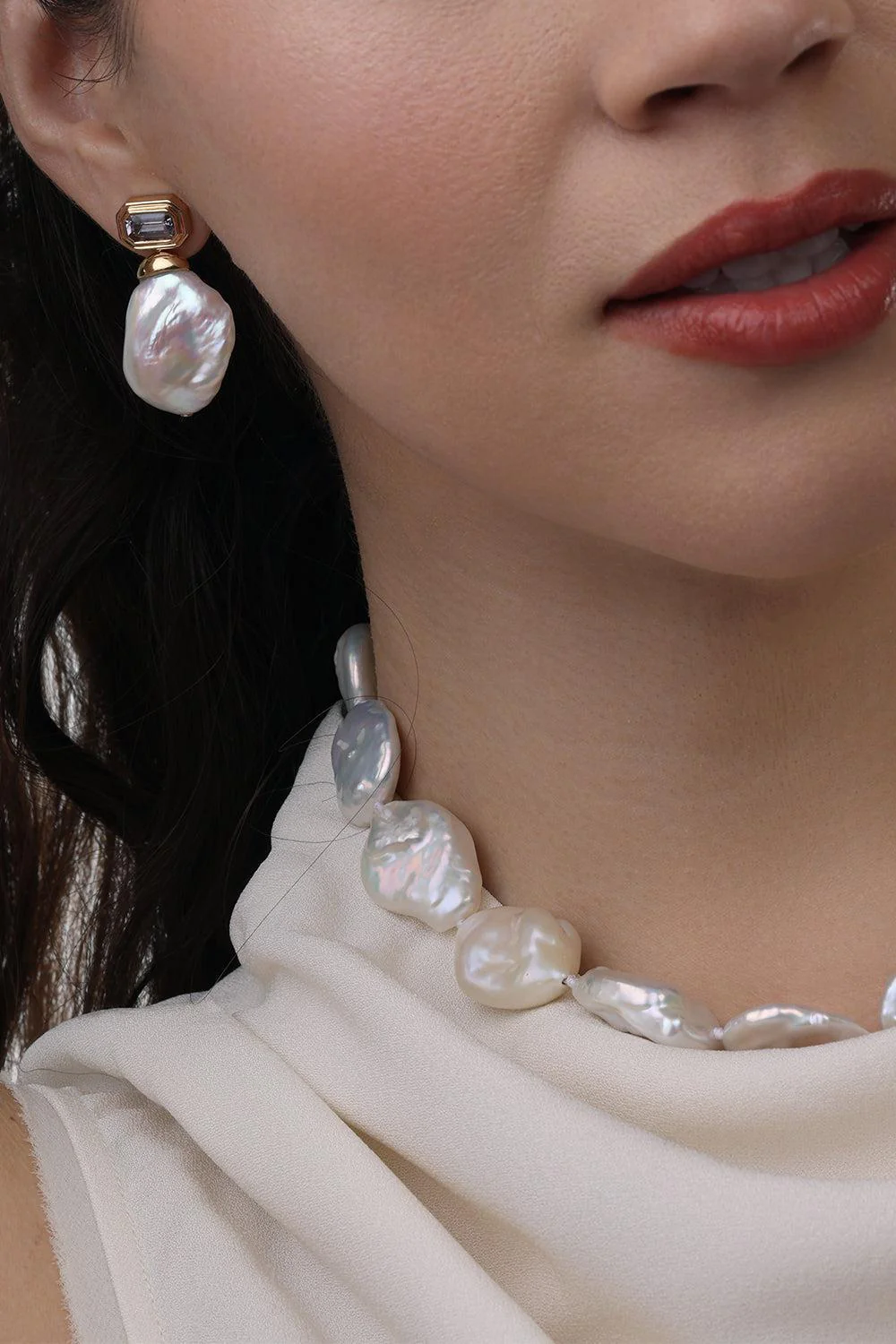 Spinel Baroque Pearl Drop Nomad Earrings - Image 2