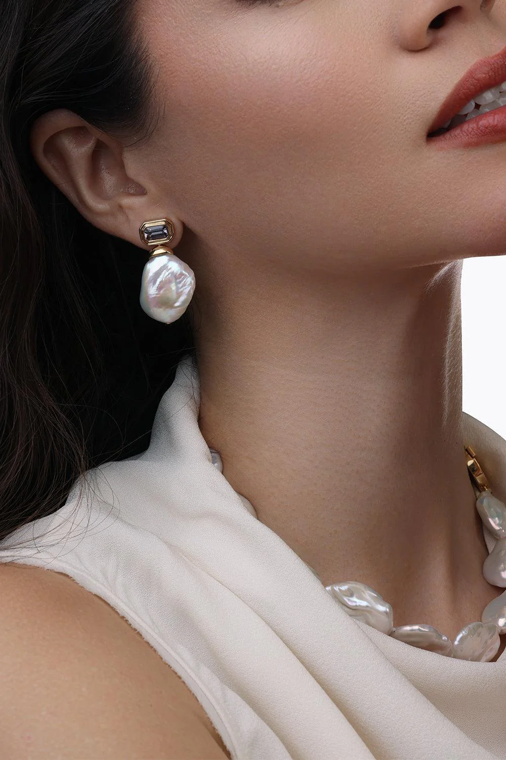 Spinel Baroque Pearl Drop Nomad Earrings - Image 3