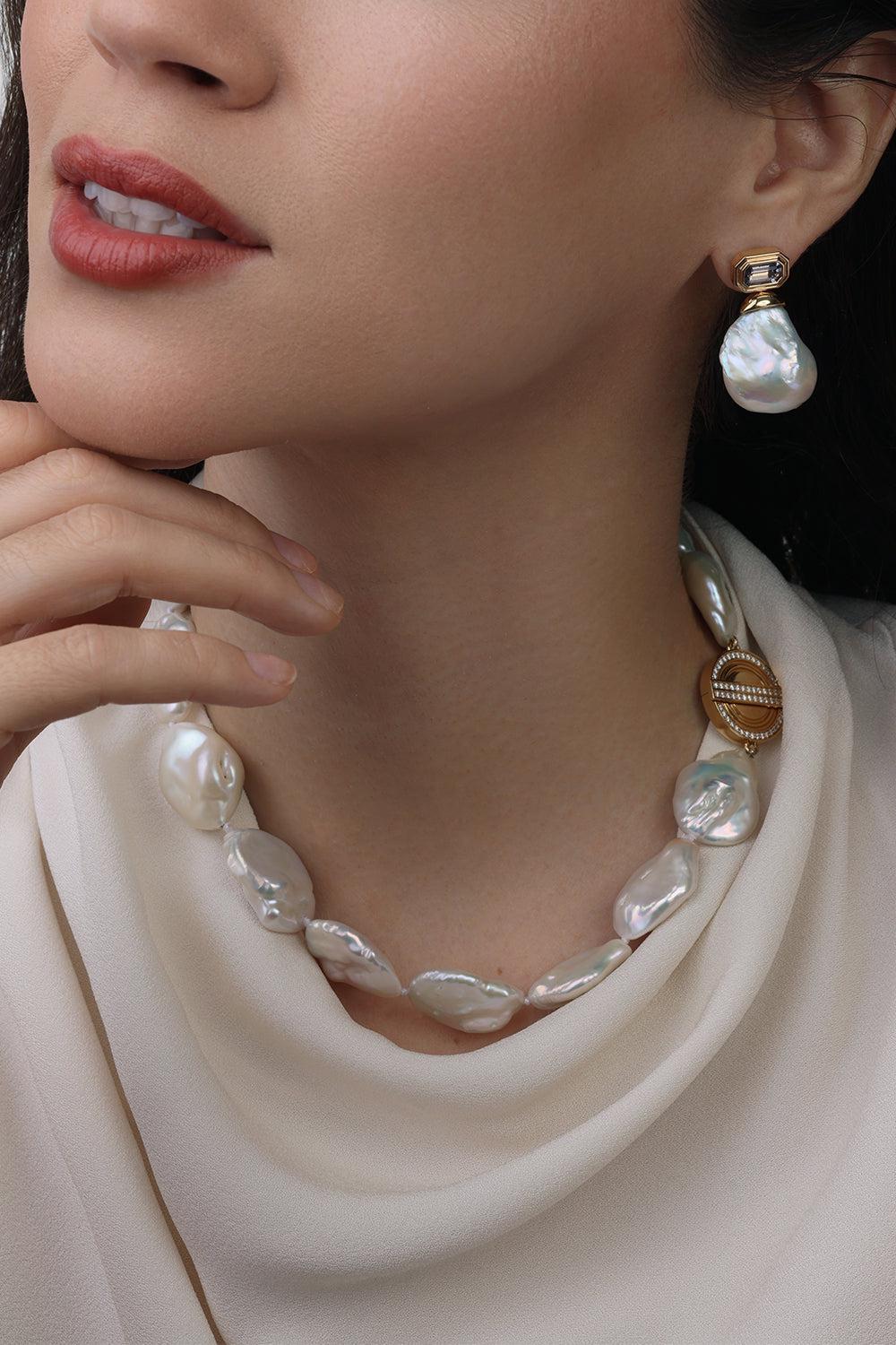 Spinel Baroque Pearl Drop Nomad Earrings - Image 4