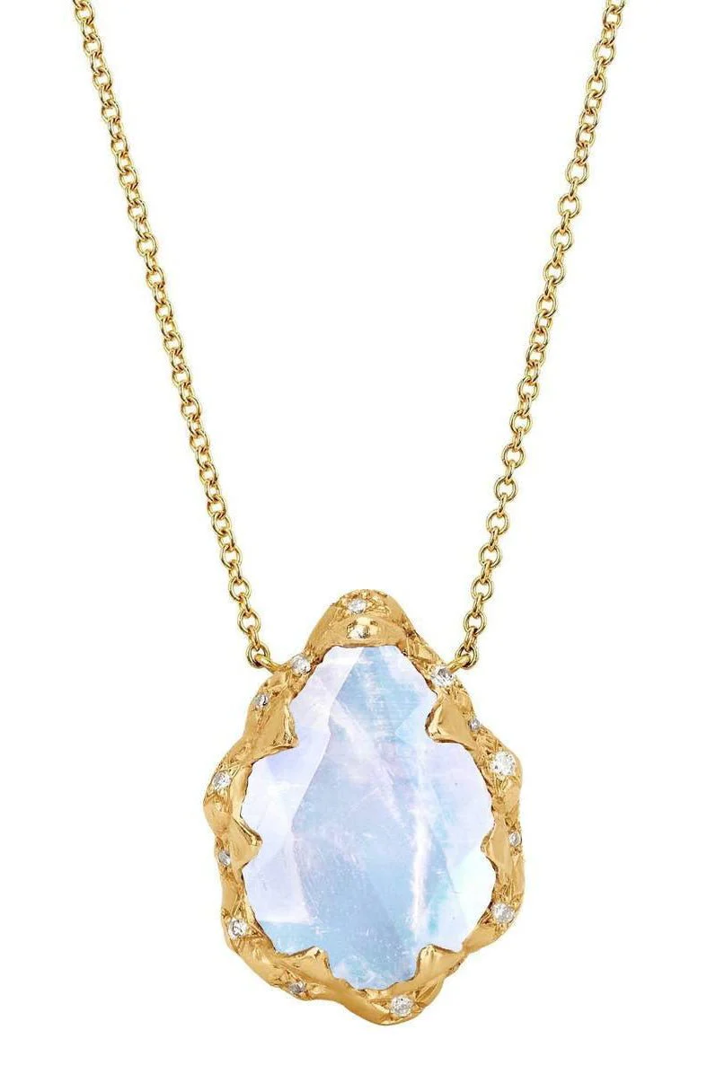 Sprinkled Diamond Moonstone Queen Water Drop Necklace