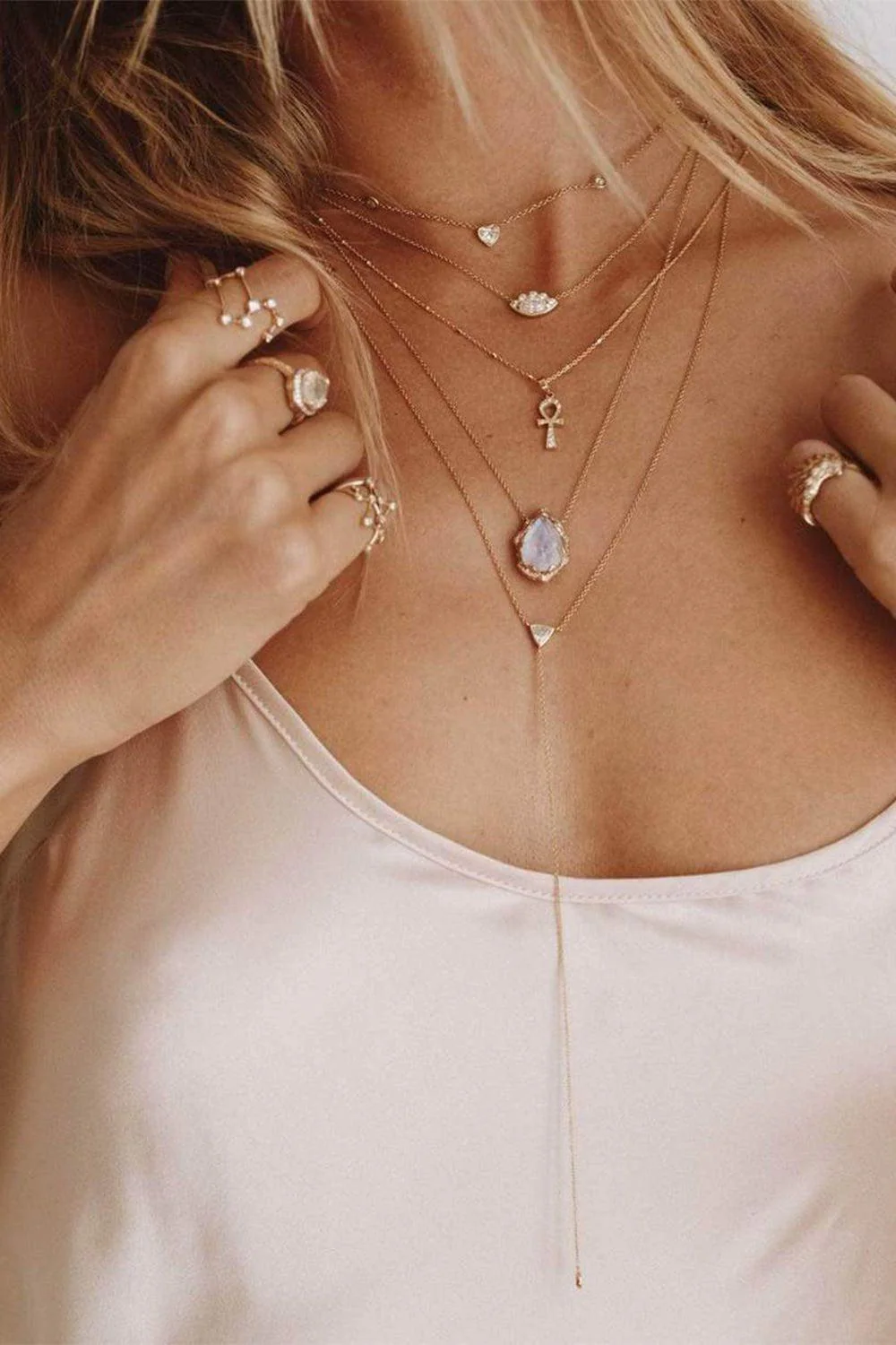 Sprinkled Diamond Moonstone Queen Water Drop Necklace - Image 3