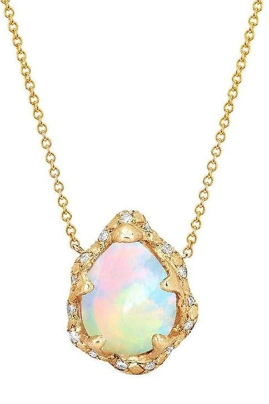 Sprinkled Diamond White Opal Baby Queen Water Drop Necklace