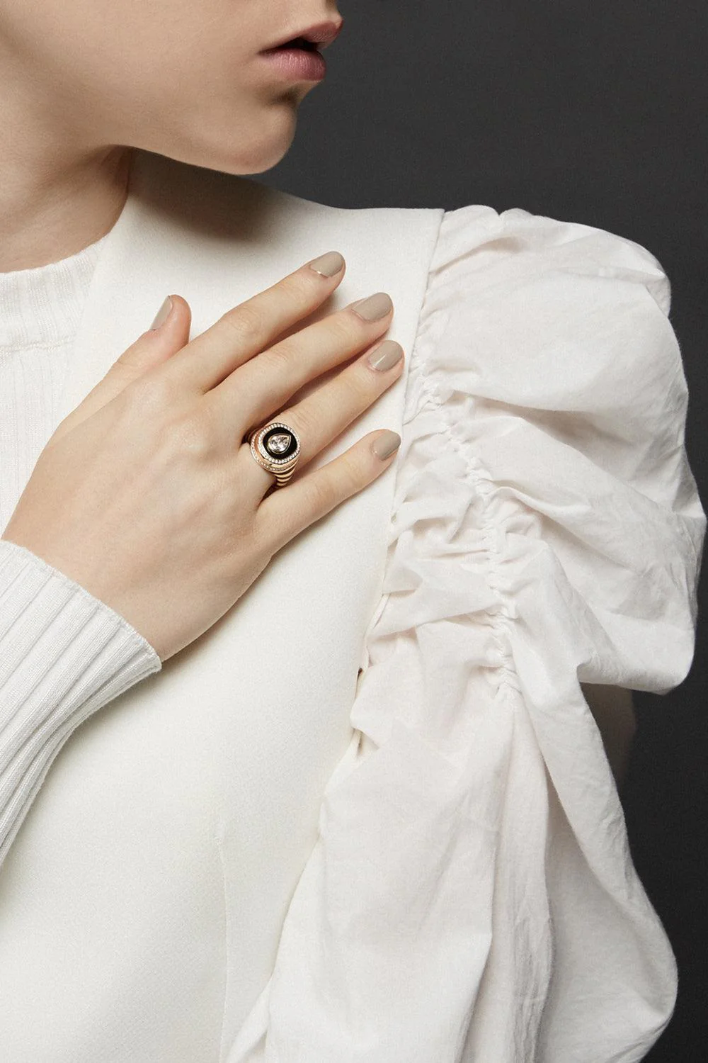 White Baret Bone Signet Ring - Image 2