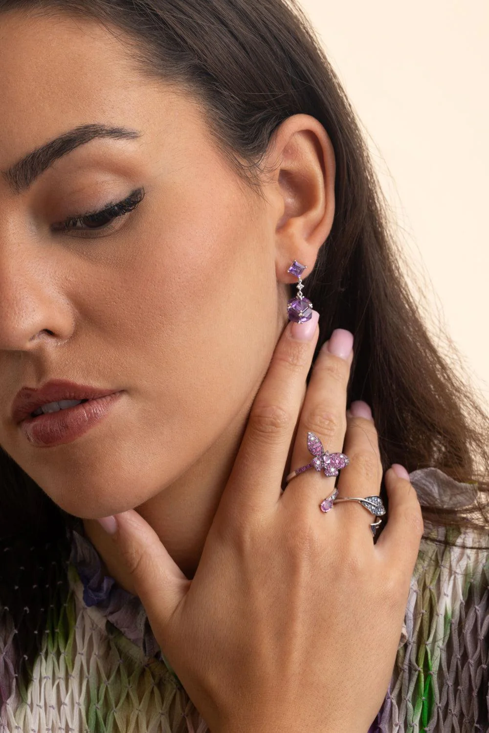 Amethyst Diamond Dangle Earrings - Image 2