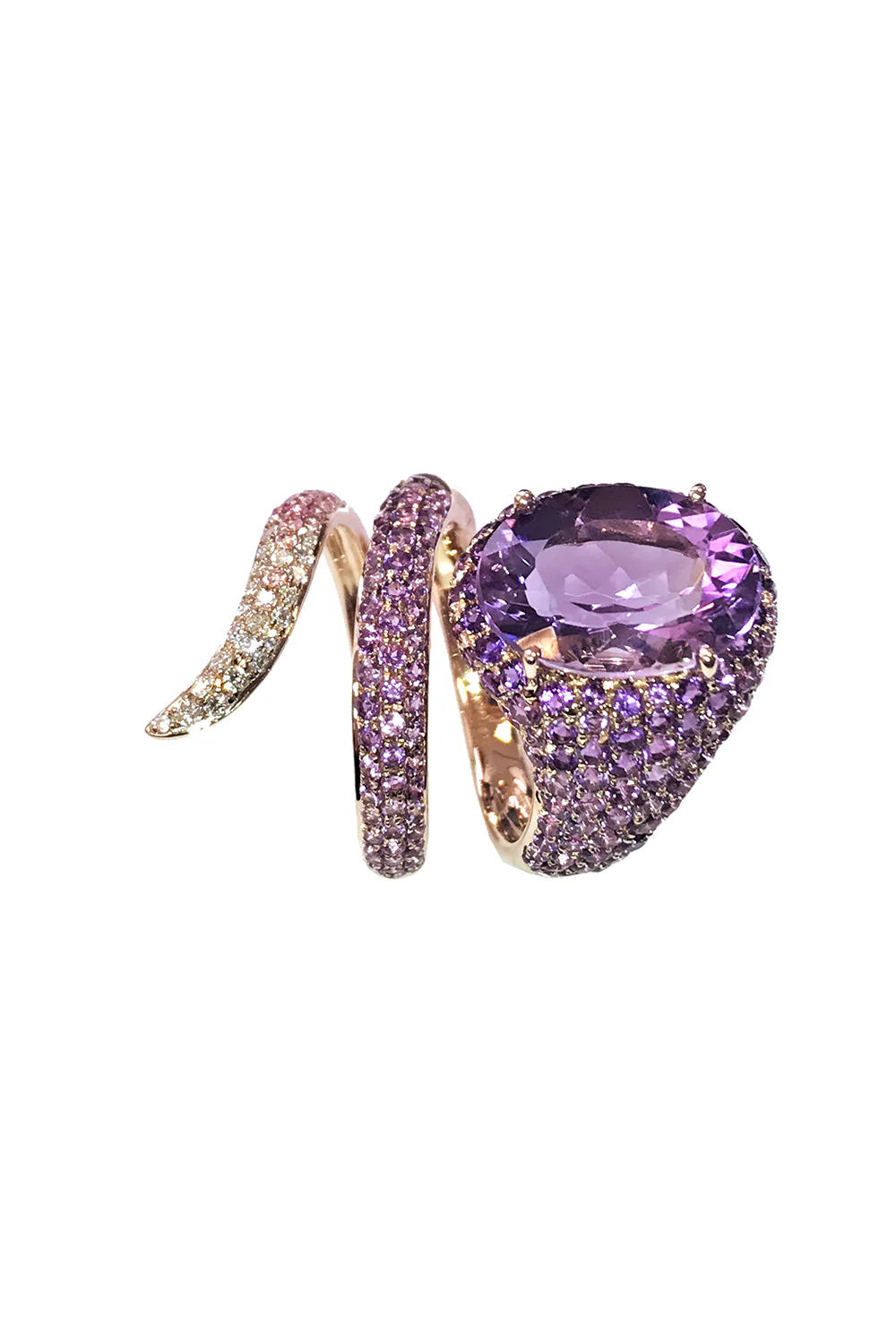 Amethyst Diamond Spiral Ring