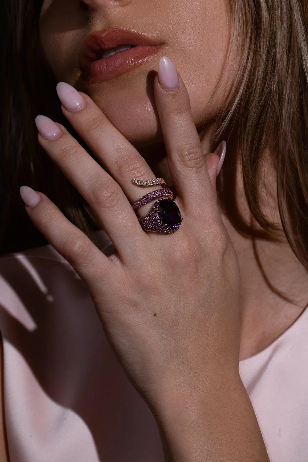 Amethyst Diamond Spiral Ring - Image 3