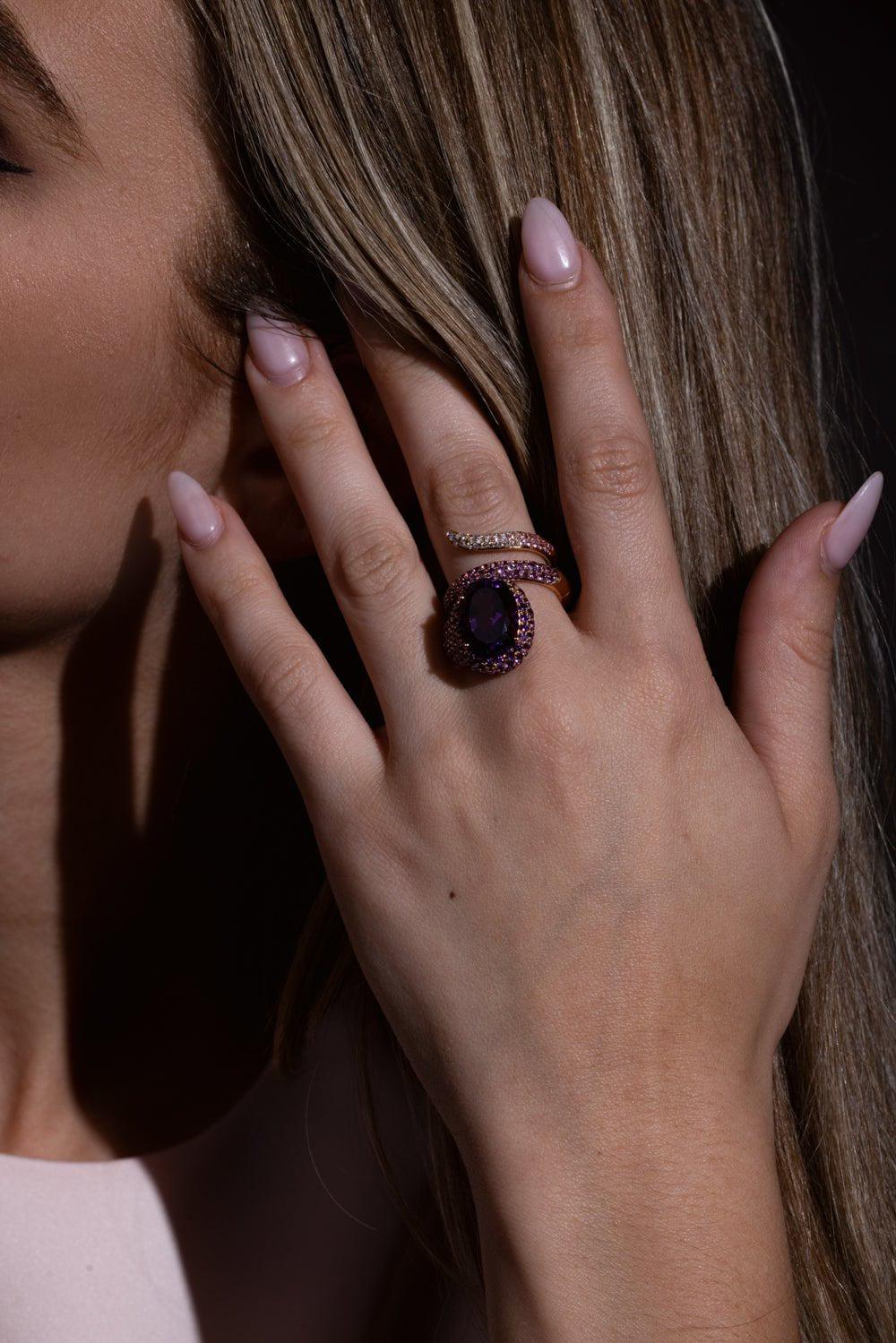 Amethyst Diamond Spiral Ring - Image 4