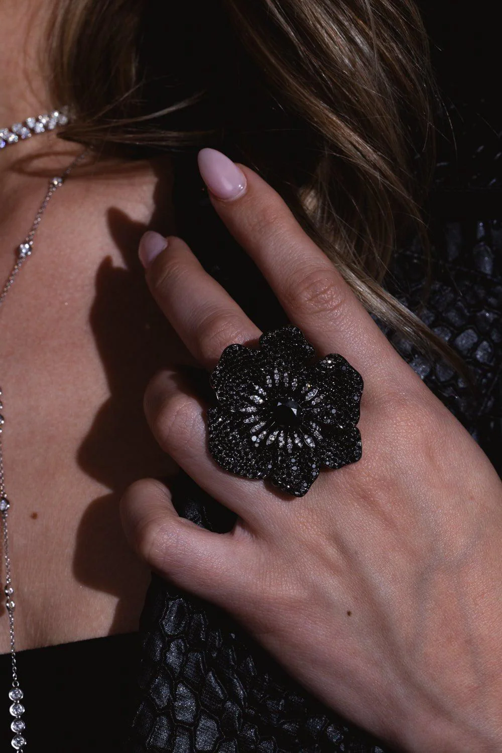 Black Diamond Hematite Flower Ring - Image 2