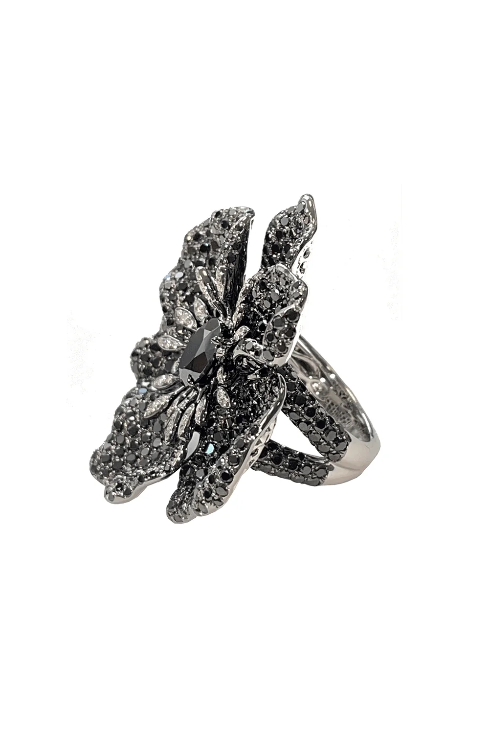 Black Diamond Hematite Flower Ring - Image 4