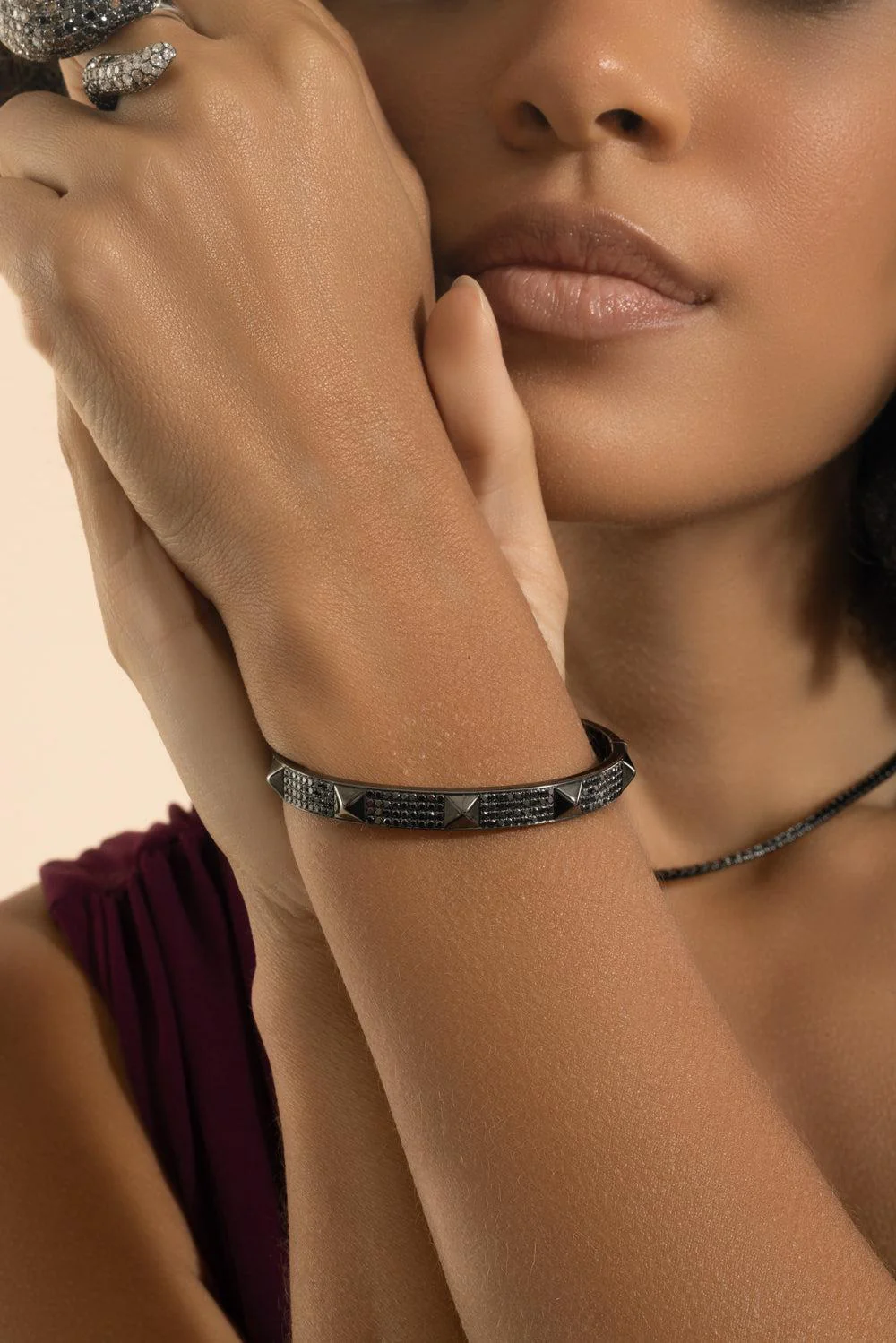 Black Diamond Spike Bangle Bracelet - Image 2