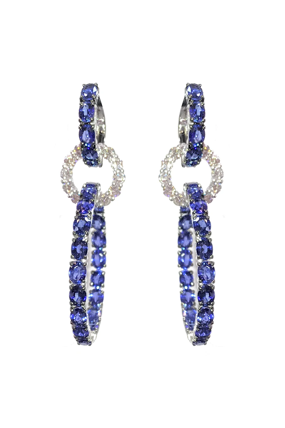 Blue Sapphire Diamond Hoop Drop Earrings