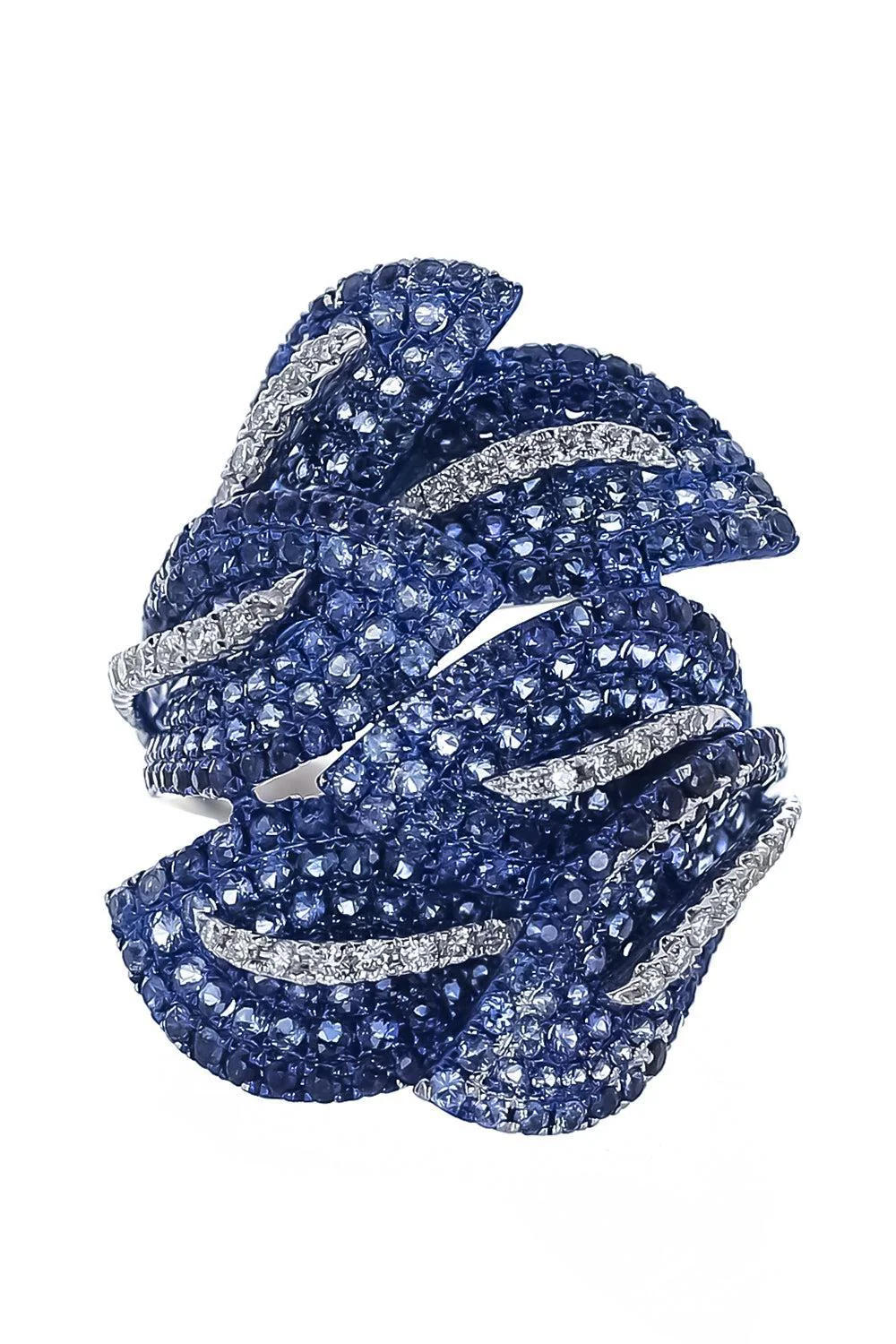 Blue Sapphire Diamond Leaf Ring