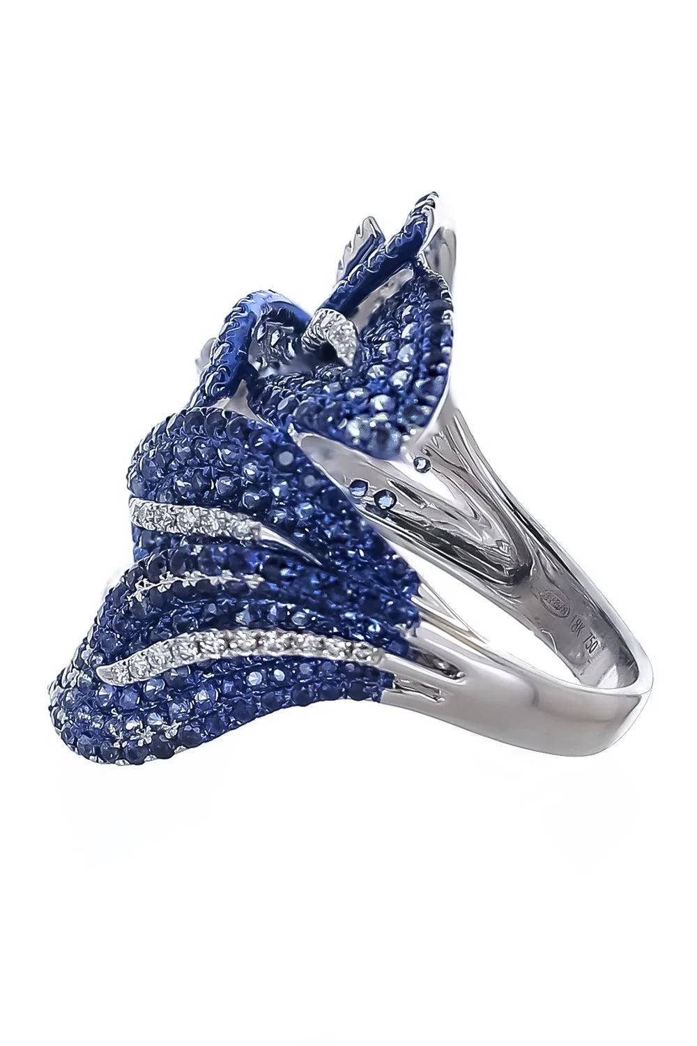 Blue Sapphire Diamond Leaf Ring - Image 5