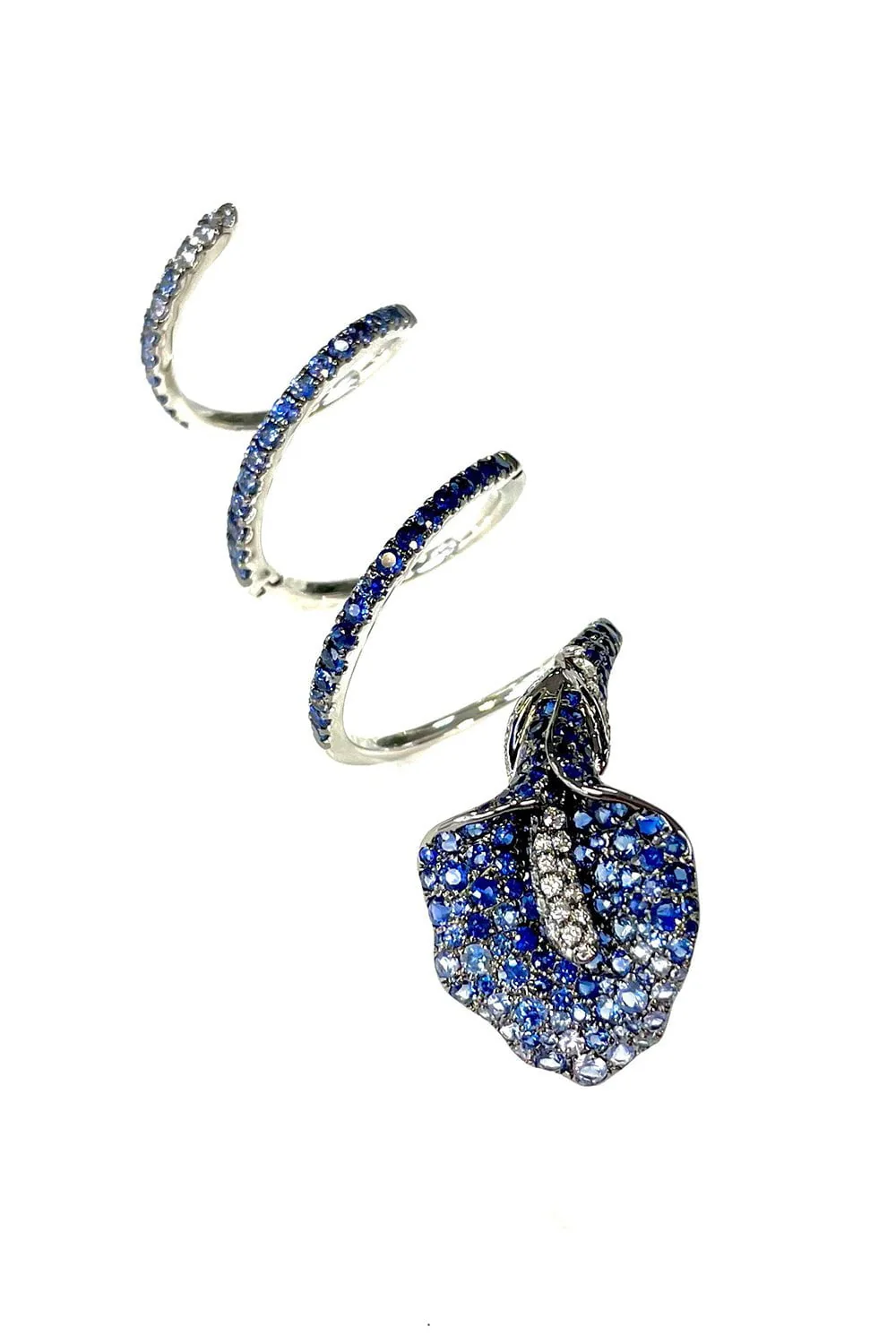 Blue Sapphire Spiral Flower Ring