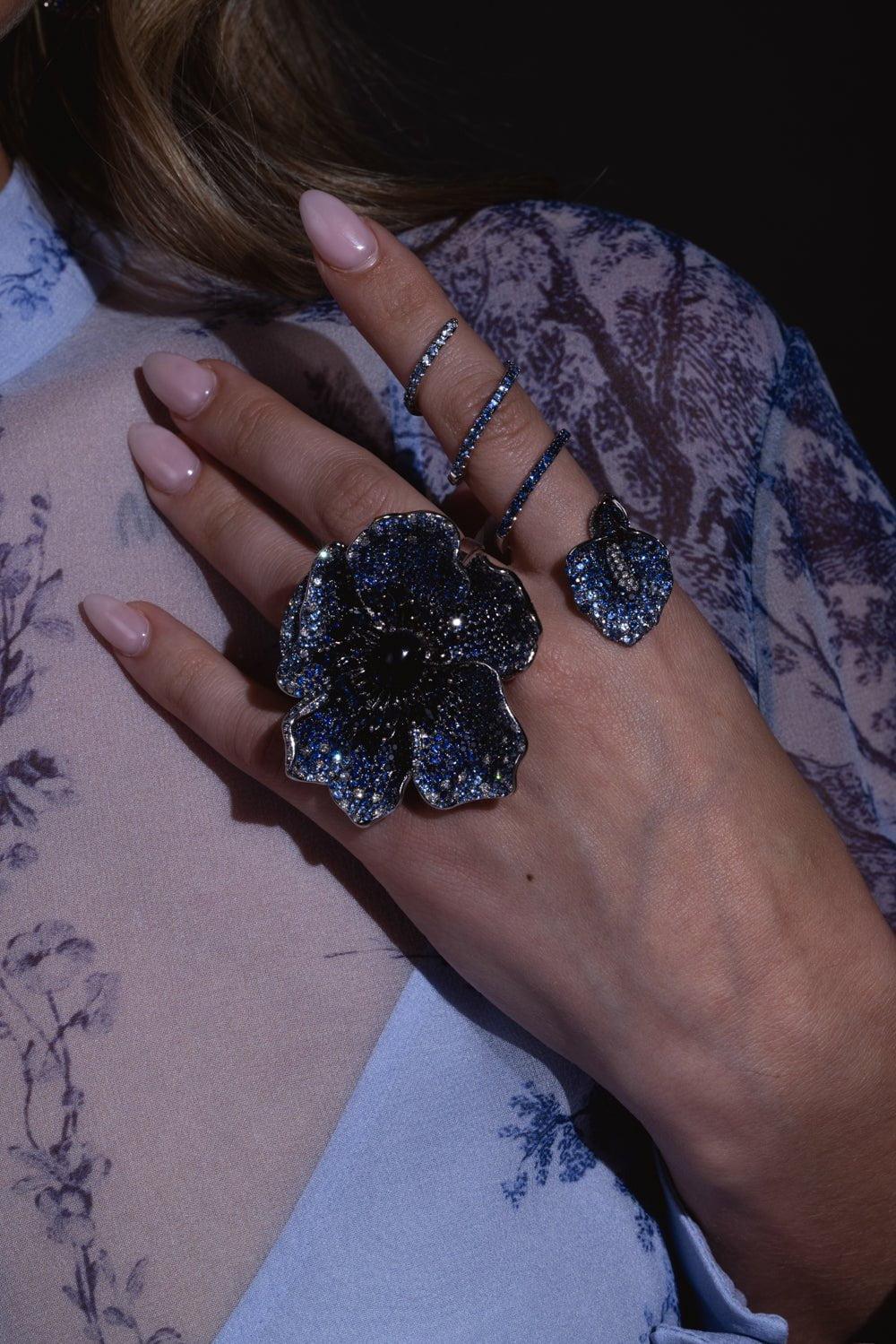 Blue Sapphire Spiral Flower Ring - Image 3