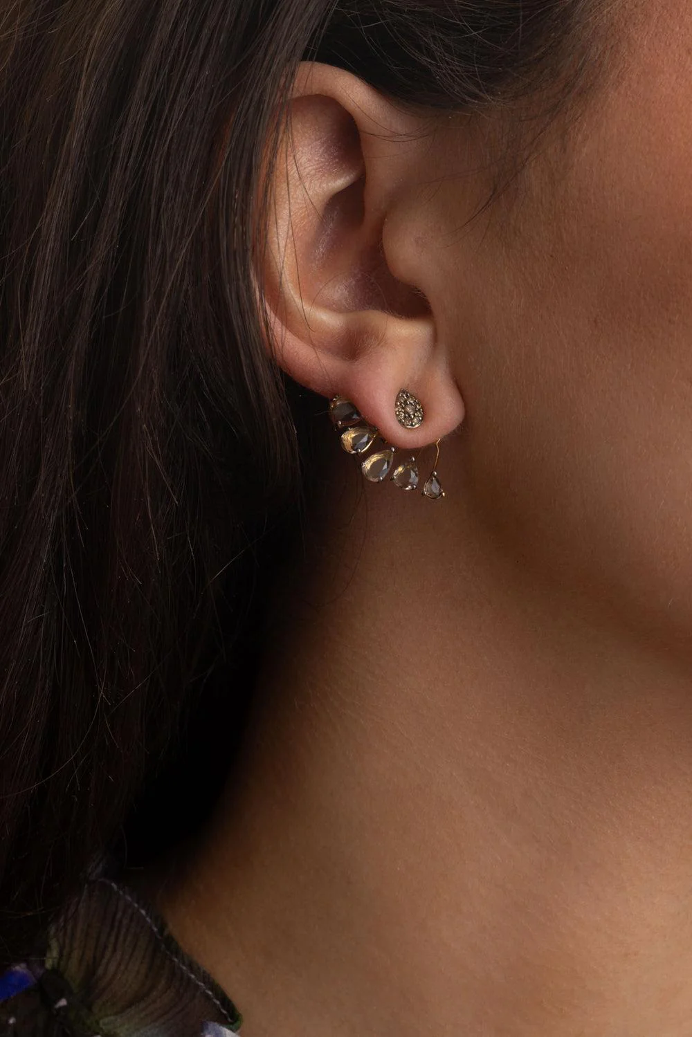 Brown Diamond Smoky Quartz Ear Jackets - Image 3