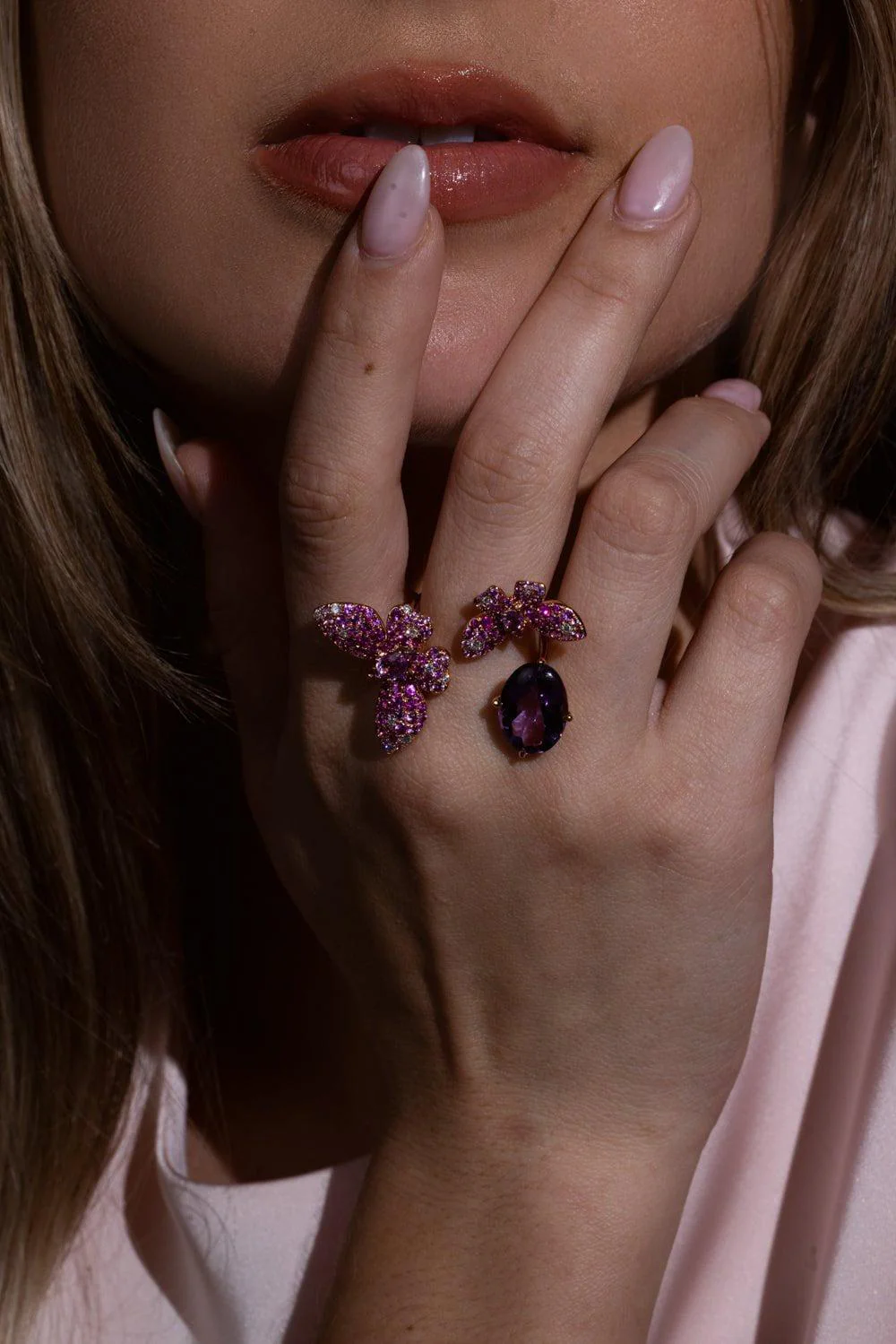 Diamond Amethyst Duo Butterfly Ring - Image 2