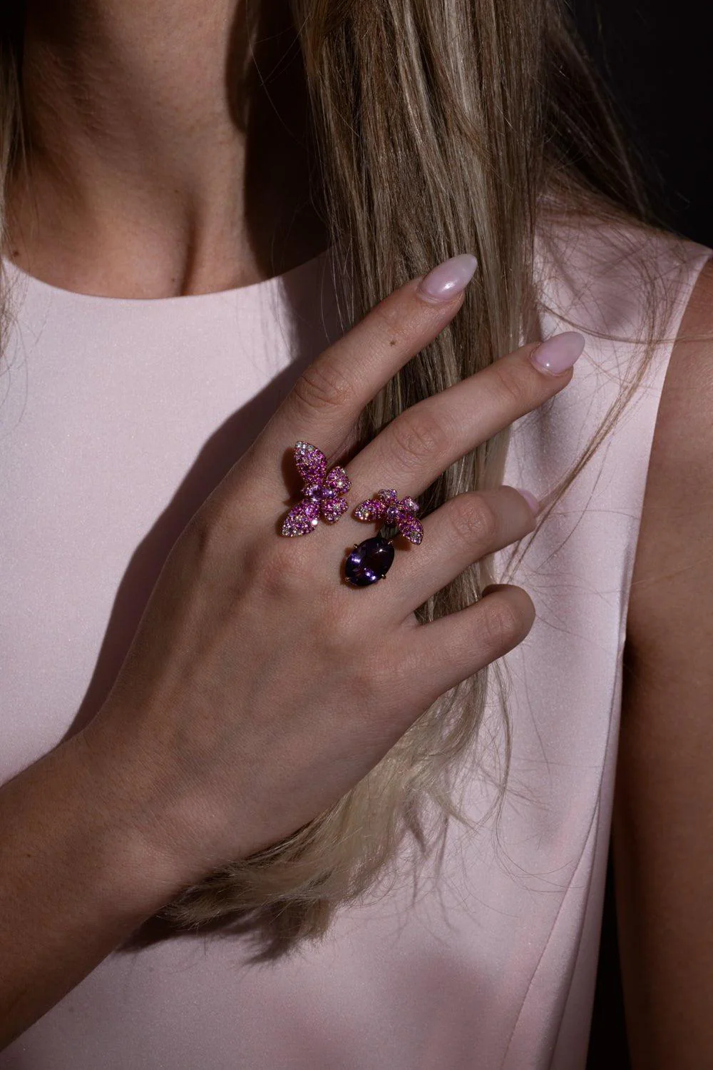Diamond Amethyst Duo Butterfly Ring - Image 3