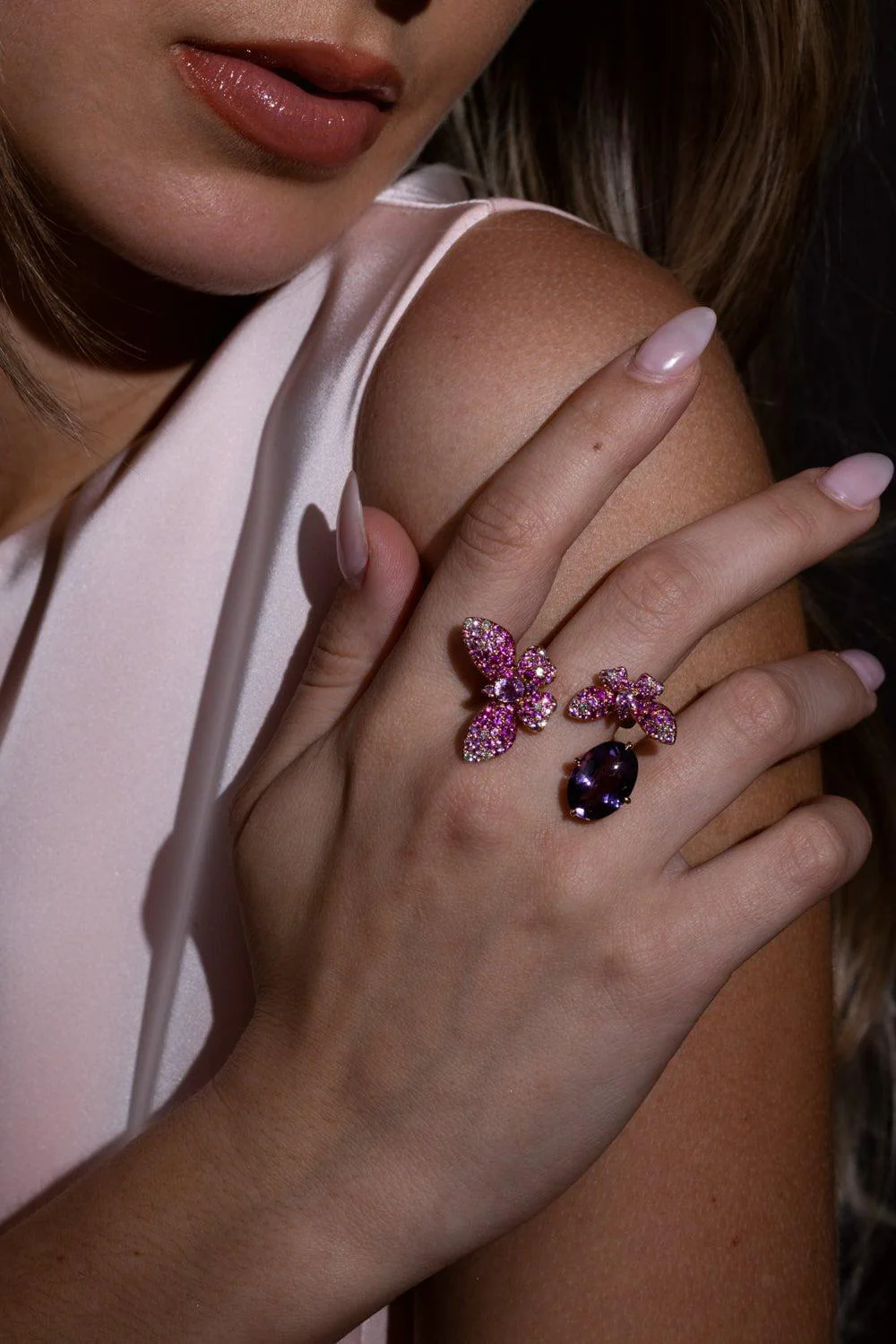 Diamond Amethyst Duo Butterfly Ring - Image 4