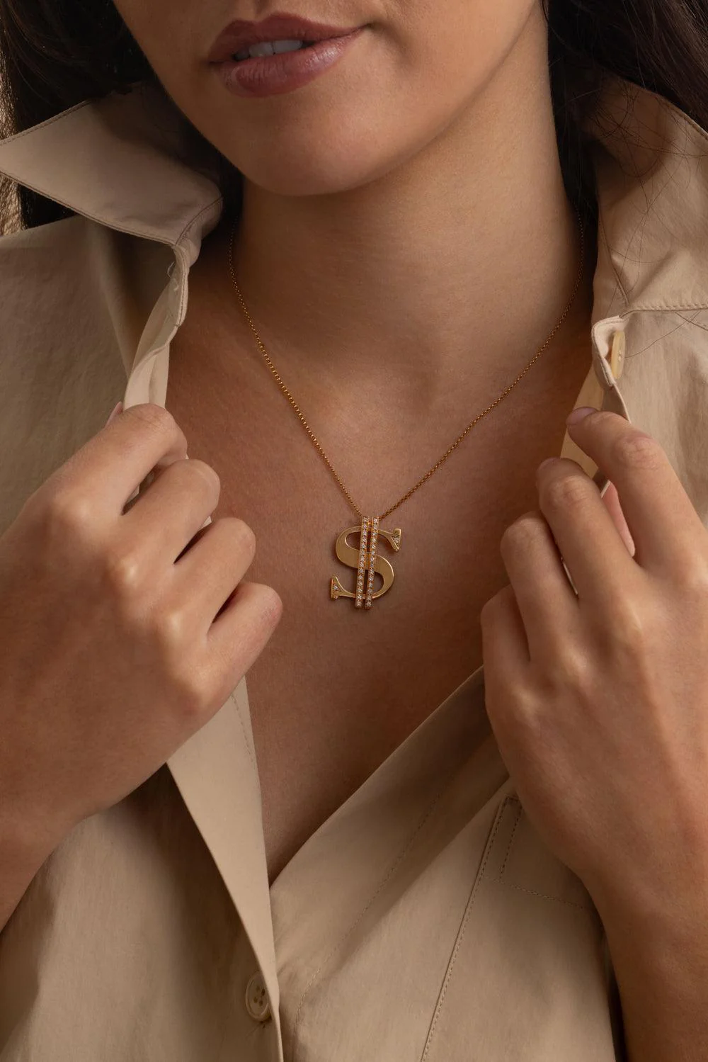 Diamond Dollar Sign Necklace - Image 2