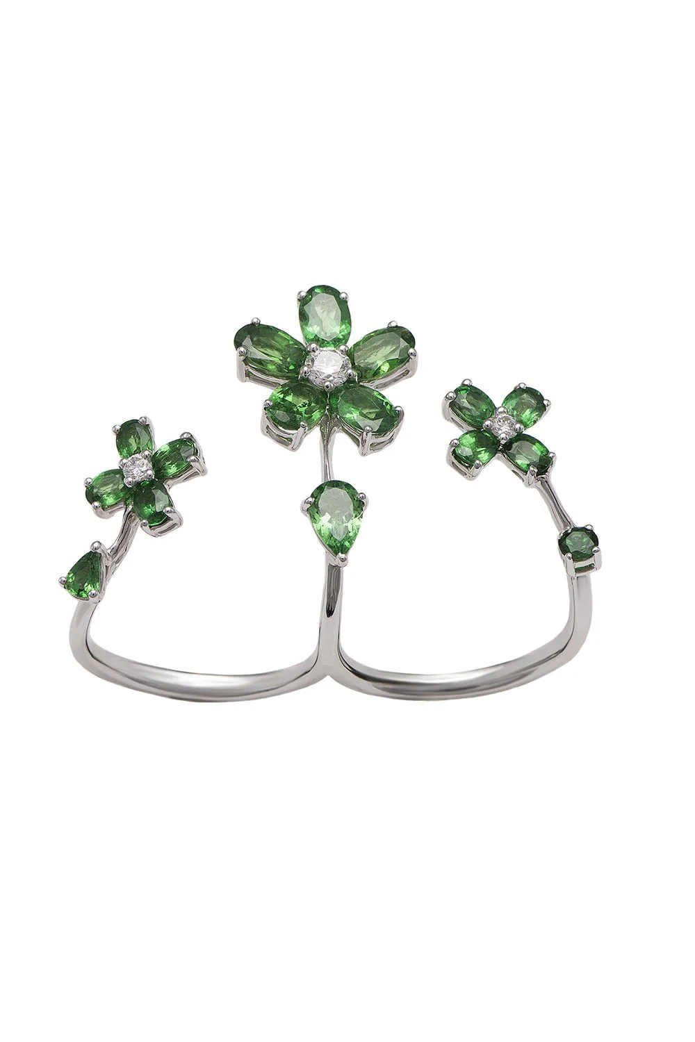 Diamond Green Garnet Flower Ring