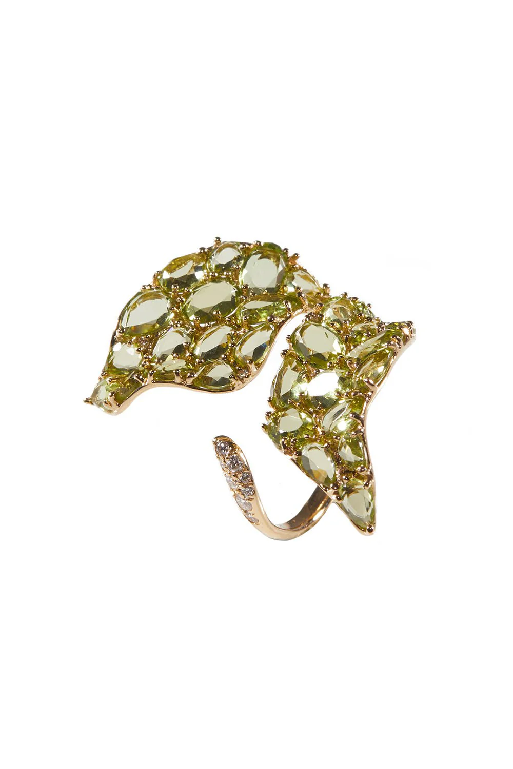 Diamond Peridot Leaf Ring