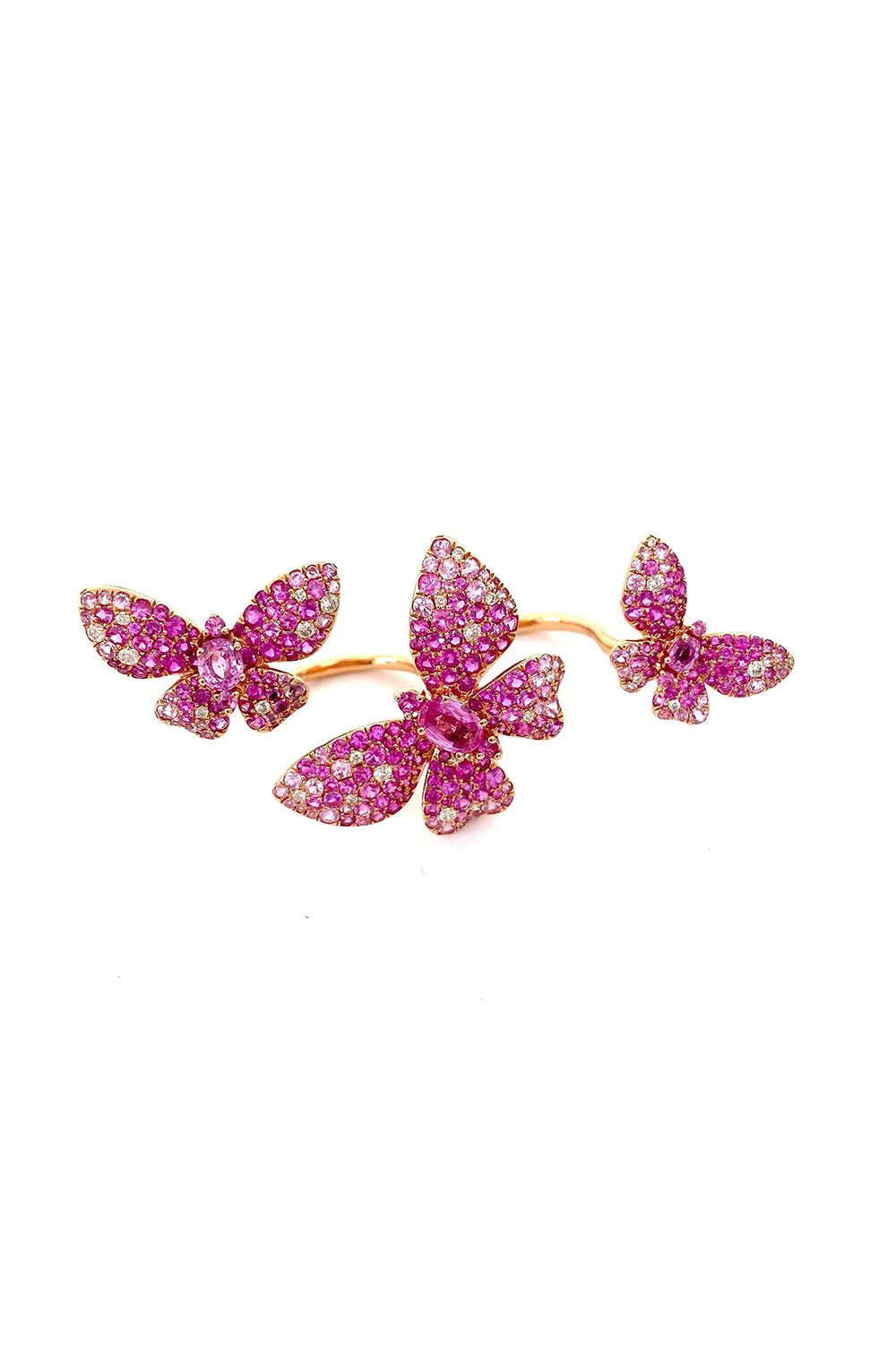 Diamond Pink Sapphire Trio Butterfly Ring