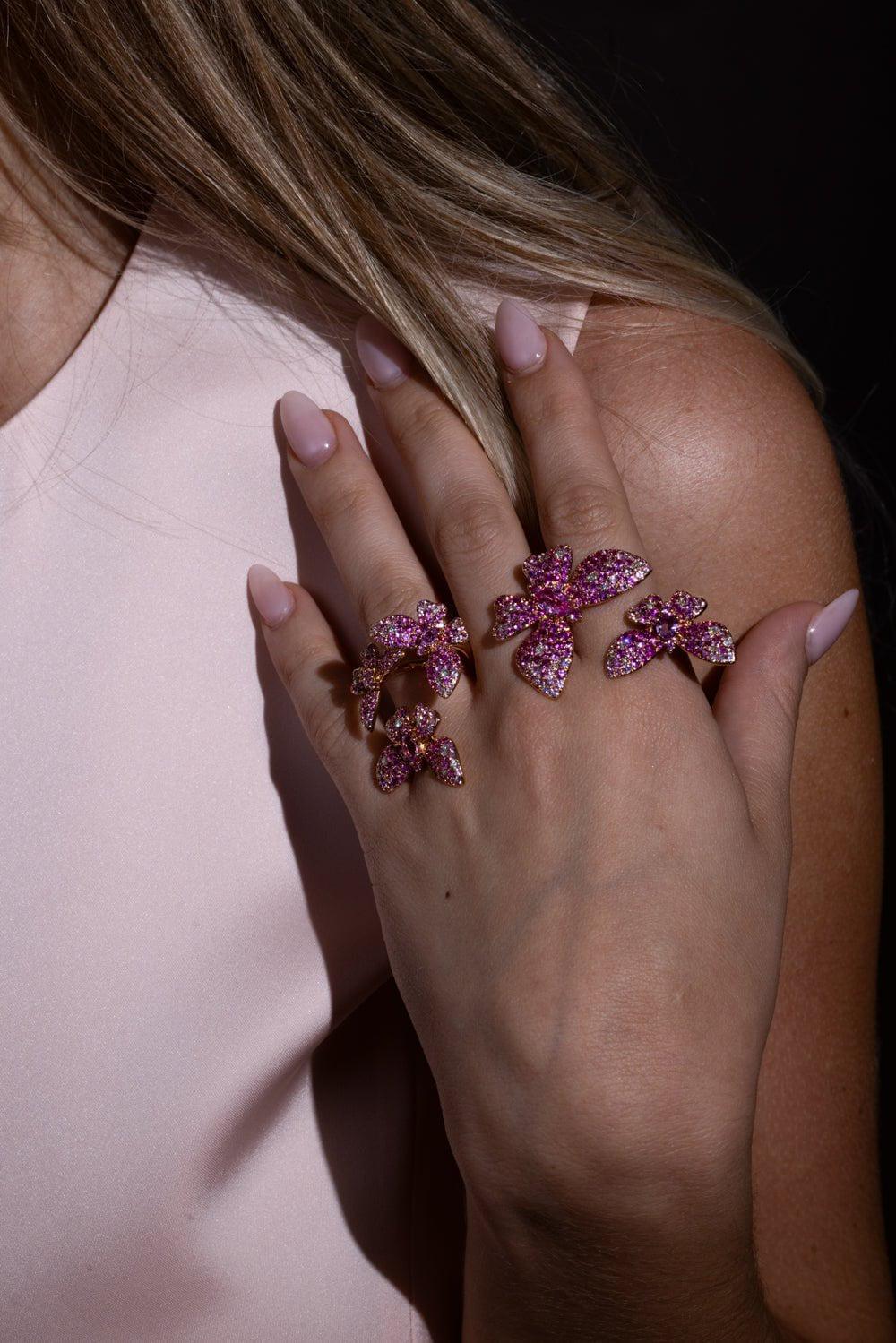 Diamond Pink Sapphire Trio Butterfly Ring - Image 2