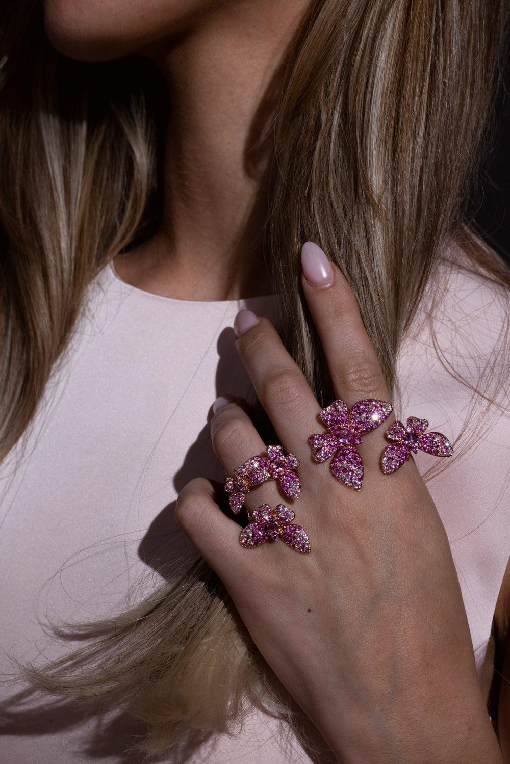 Diamond Pink Sapphire Trio Butterfly Ring - Image 3
